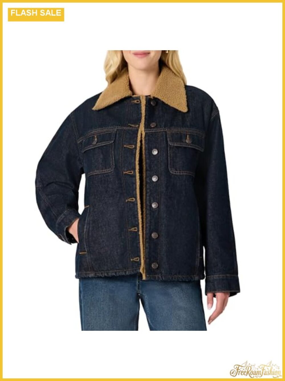 Oversized-Fit Denim Jacket Heavyweight Faux Shearling Collar Lining